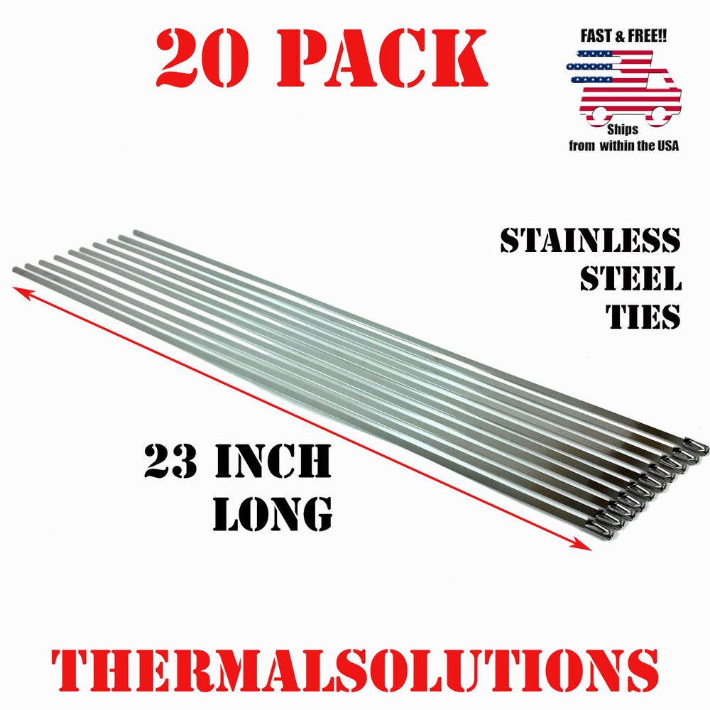 20PC 23" STAINLESS STEEL ZIP TIE CABLE STRAP BAND CLAMP EXHAUST PIPE HEADER WRAP