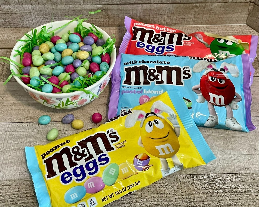 Easter M&M's Peanut Butter, Peanut & Plain with an Easter Candy Dish