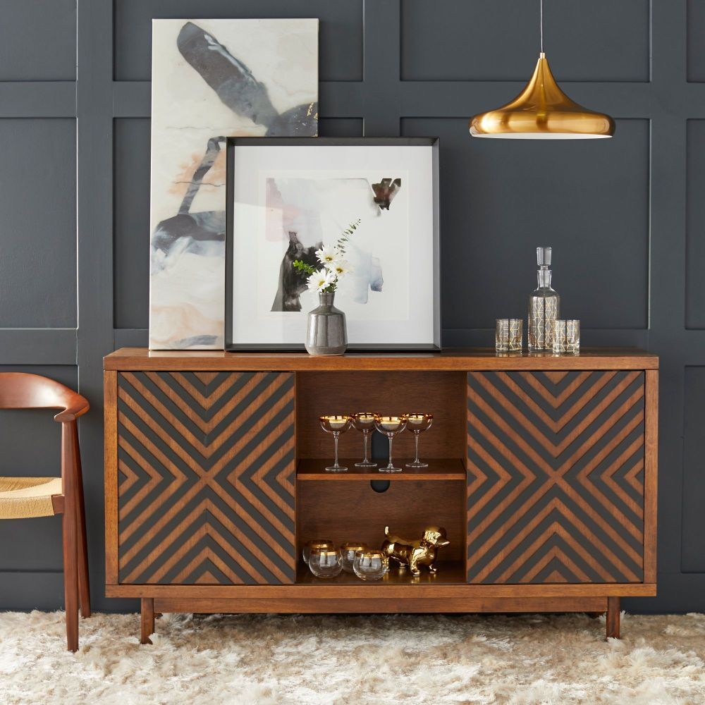 Mid Century Modern Sideboard 2 Door Cabinet Cupboard Buffet Table Solid Wood BRN