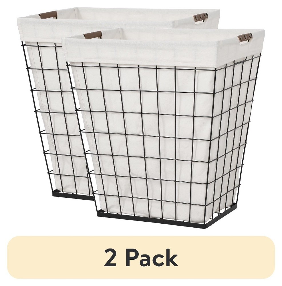 (2 pack)75L Rectangular Steel Wire Laundry Hamper with Removable Liner, Adult