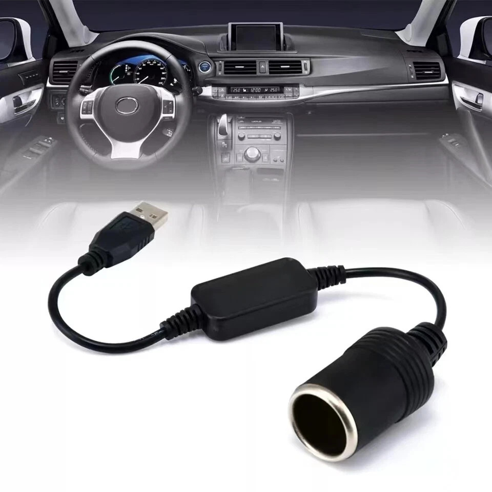 USB To 12V Car Cigarette Lighter Female Socket Converter Adapter Cable Connector