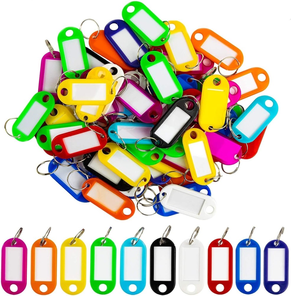 60 Pcs Key Ring Tags - Key Tags Plastic Assorted Colours, Flexible Colored