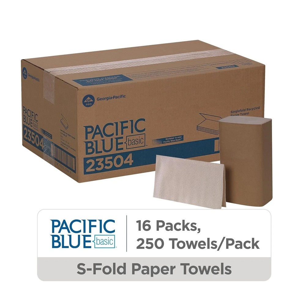 Pacific Blue Basic S-Fold Paper Towels 23504 Brown Recycled 250 Sheets Bulk