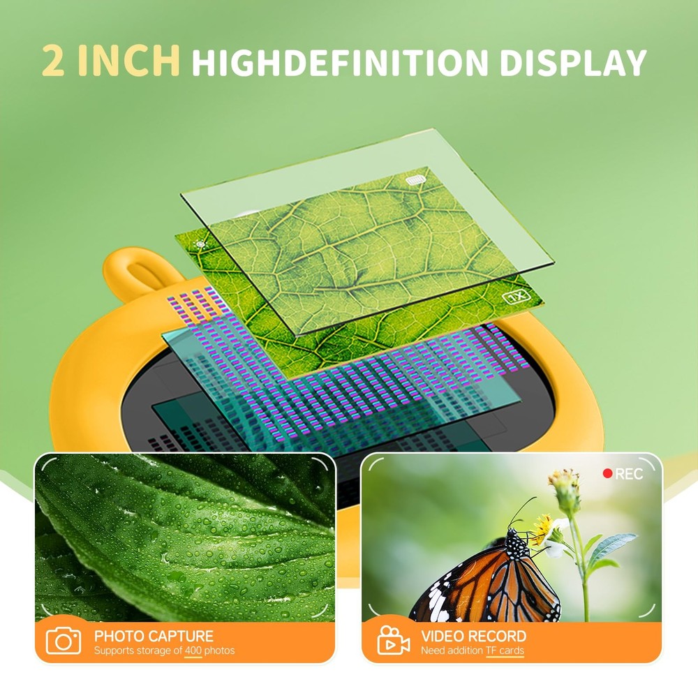 Kids Microscope Pocket Microscope, 2" IPS Screen 1000X Portable Microscope fo...