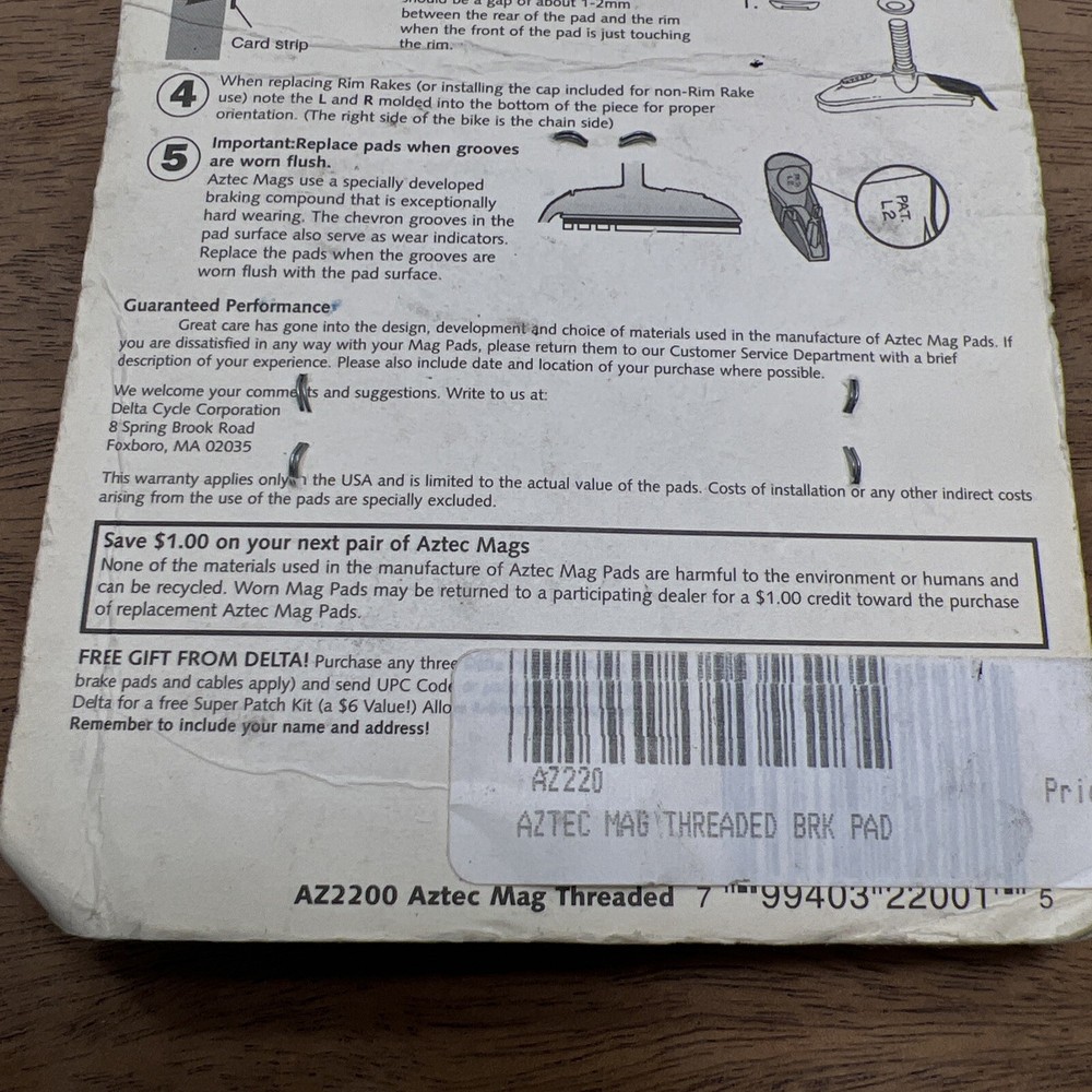 DELTA AZTEC Mag Brake Pads Threaded Shoes