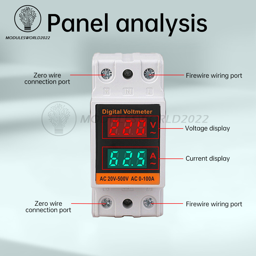 AC 50-500V 100A Din Rail Single-phase Digital Voltage LCD Voltage Current Meter