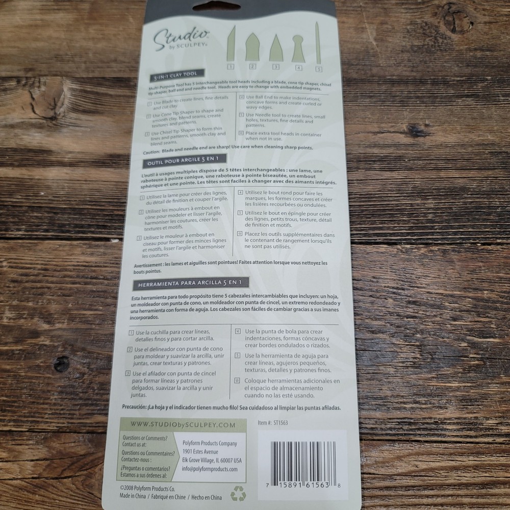 Sculpey 5-in-1 Tool Handle Interchangeable Heads: Blade Cone Chisel Ball Needle