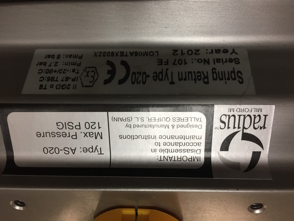 Radius AS-020, Max 120PSIG, Pneumatic Actuator