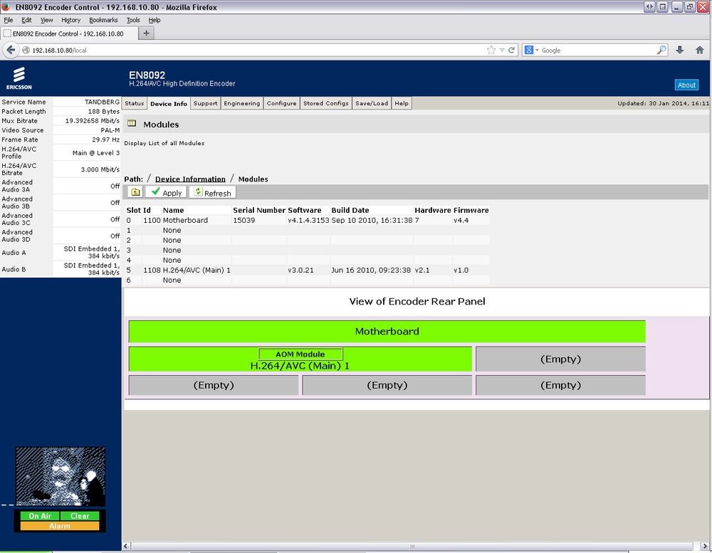 TANDBERG ERICSSON EN8092 HD SDI MPEG-4 AVC HTTP AUTHENTICATION ENCODER AC3