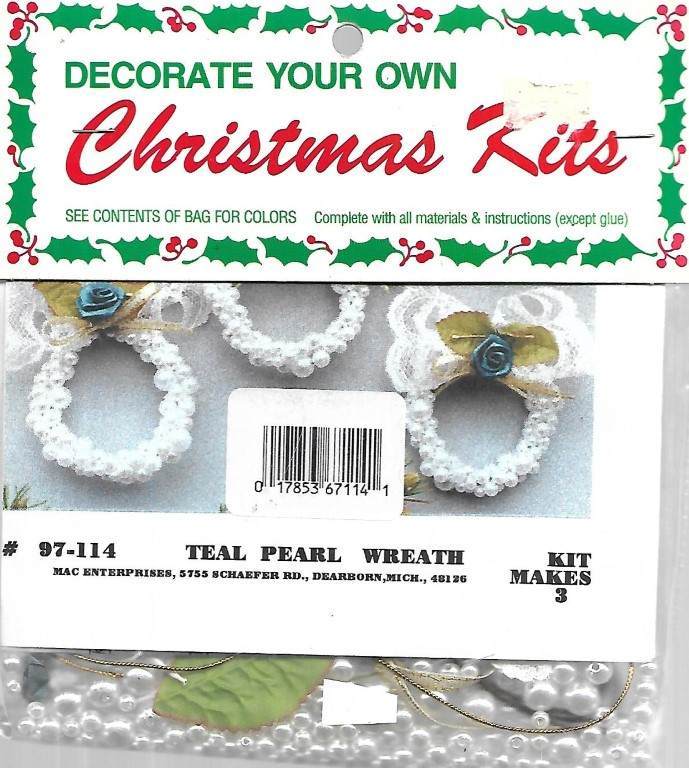 NIP!!! BEAD KIT TEAL PEARL WREATH ORNAMENTS MAKES 3