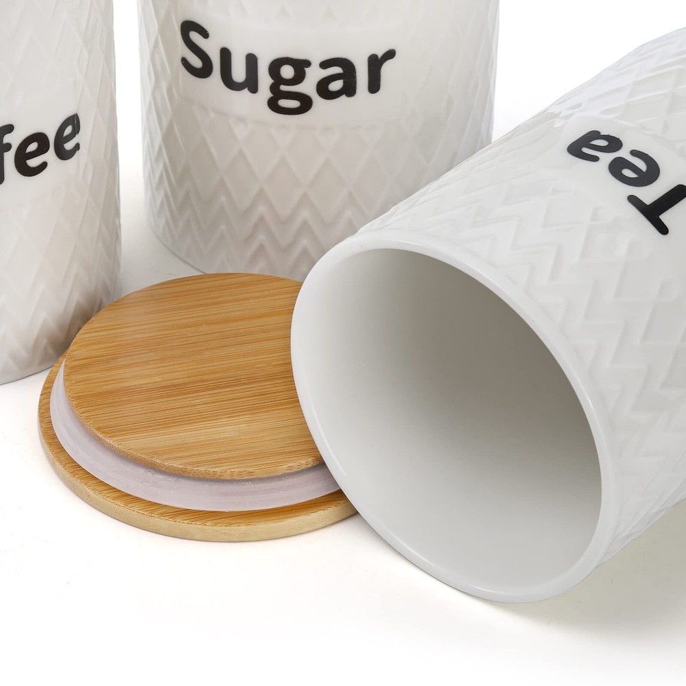 3 Pack Ceramic Kitchen Canister Set Tea Coffee Sugar Container Set