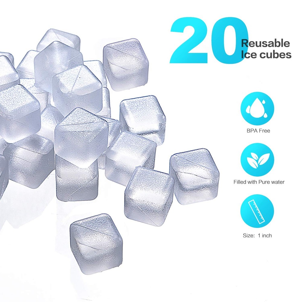 Reuable Ice Cube for Drinks - White Clear Plastic to 0.98”,