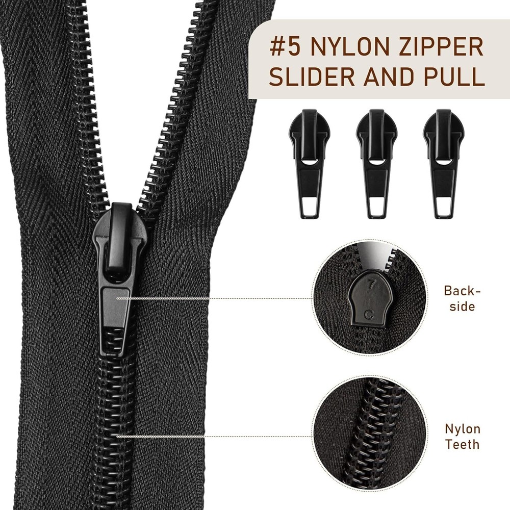 12 Pcs Zipper Repair Kit, #5 Lockable Sliders, Zipper Pull Replacement, Bottom