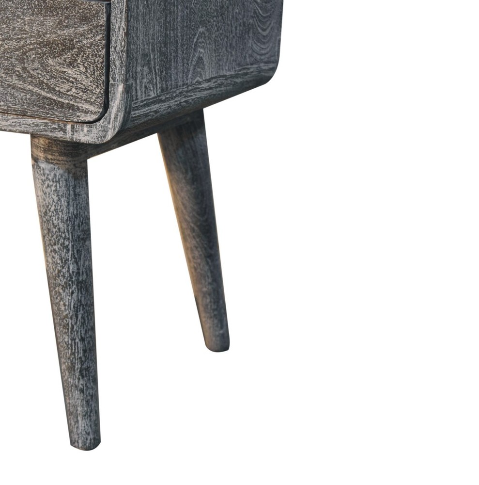 Solid Wood Sandblasted Ash Curved Bedside, 2-Drawers, Gray,Solid mango wood