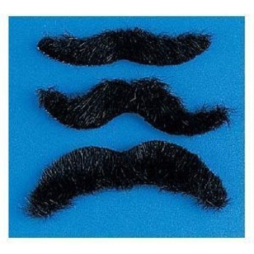 One Dozen Self Adhesive Black Hairy  Mustaches (12)