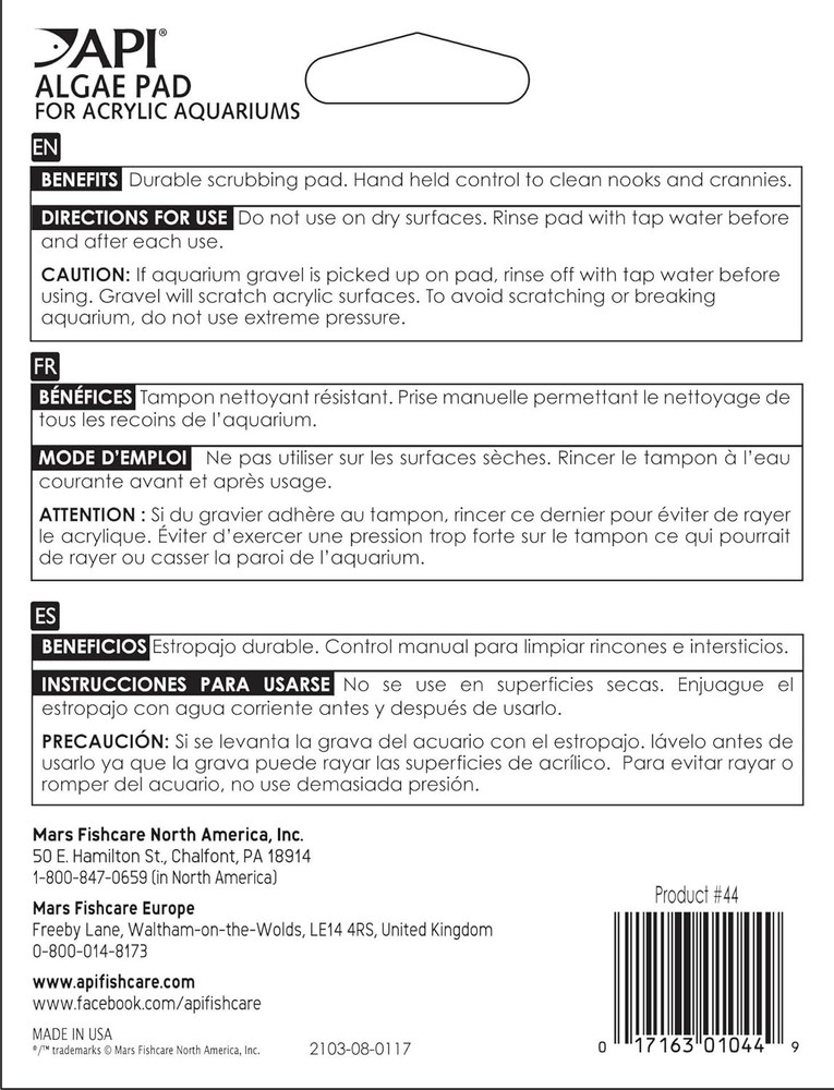 API Doc Wellfish's Hand Held Algae Pad for Acrylic Aquariums - 2 Pack