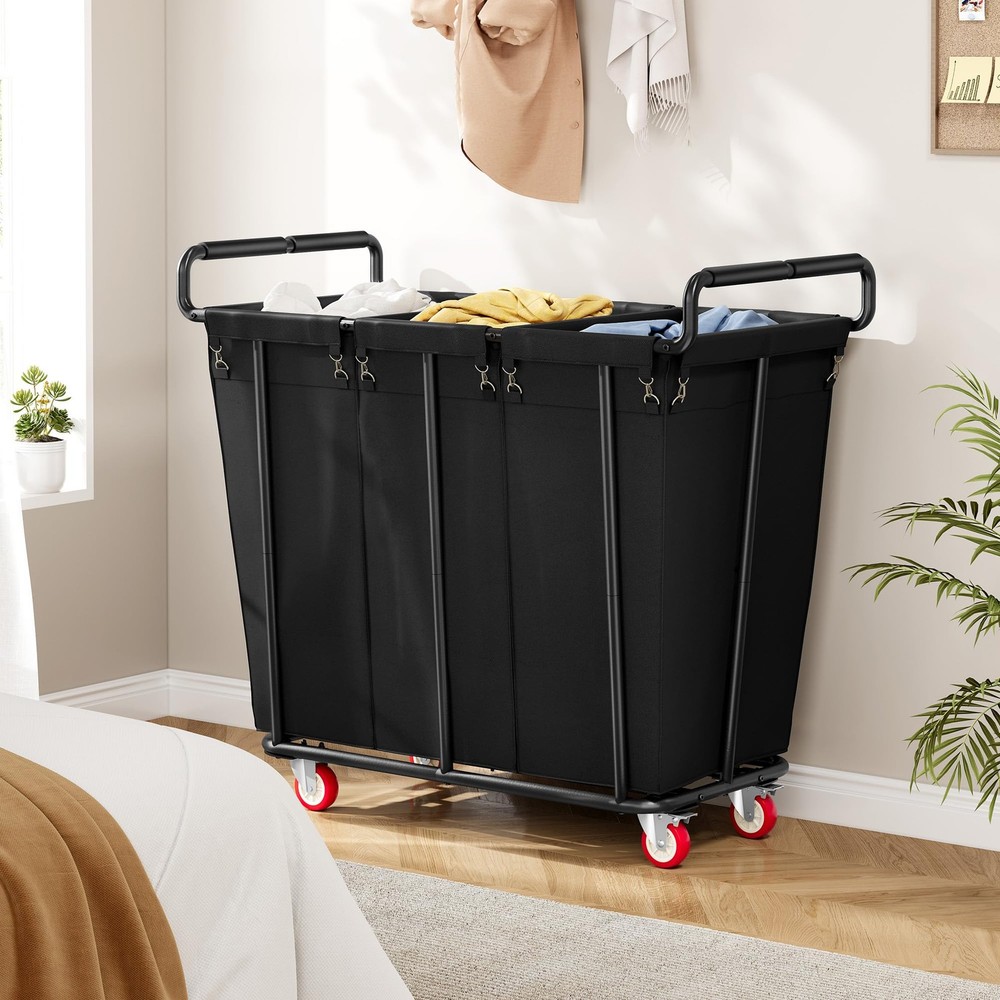 Large laundry hamper with Wheels, 360L 3 Bag Big Rolling Laundry Hamper Sorte...