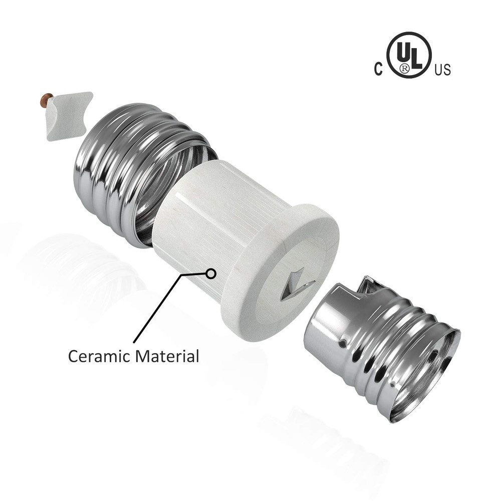 E39 to E26 Socket Converter, Ceramic Mogul E39 to Standard Medium E26 Adapter
