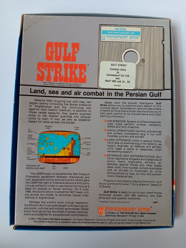 Commodore 64/128 Gulf Strike Computer Game Software Tested/Works Avalon Hill