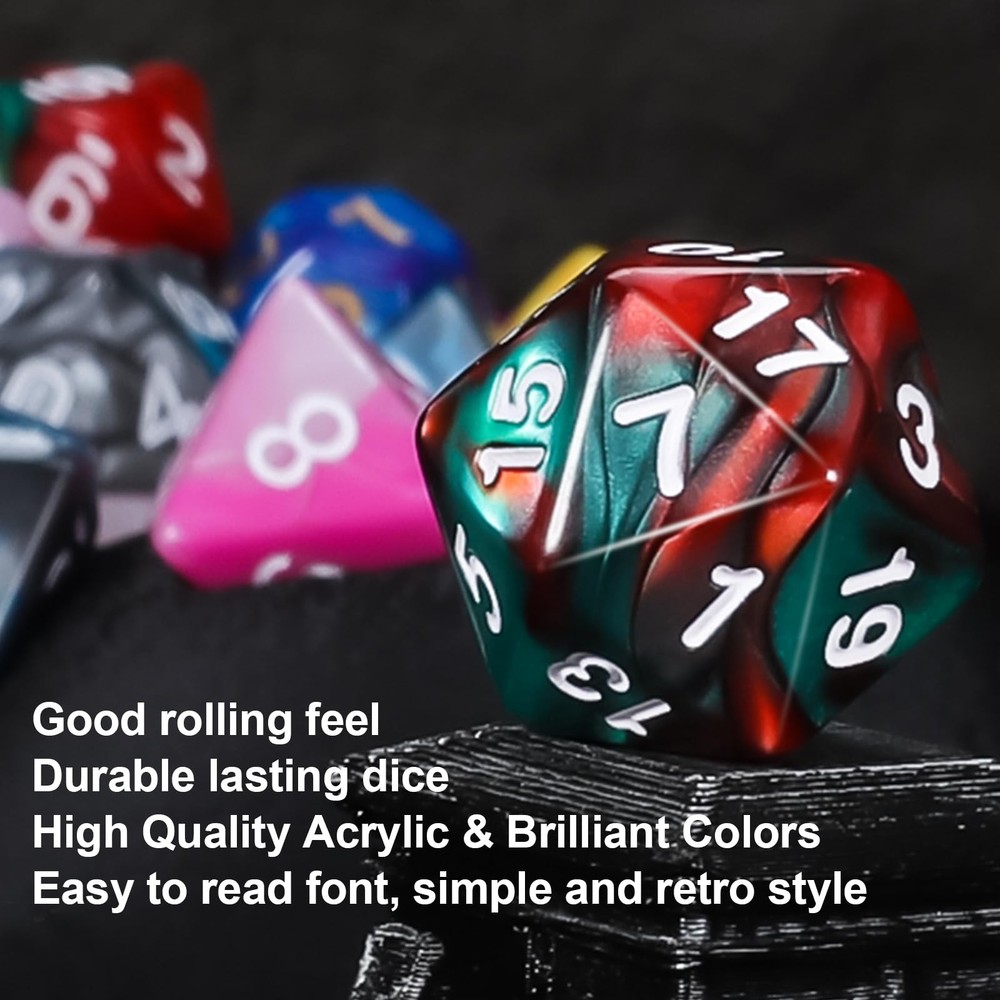 QMay DND Dice Sets - 6 X 7 Polyhedral Dice (42pcs) with 6 Drawstring Bags for