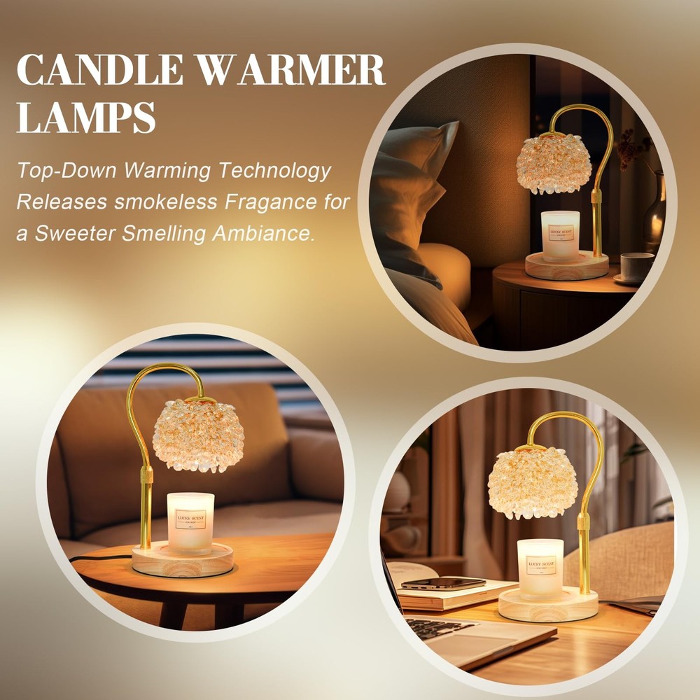 Hisummer Candle Warmer Lamp with Timer, Dimmable Large, Gold