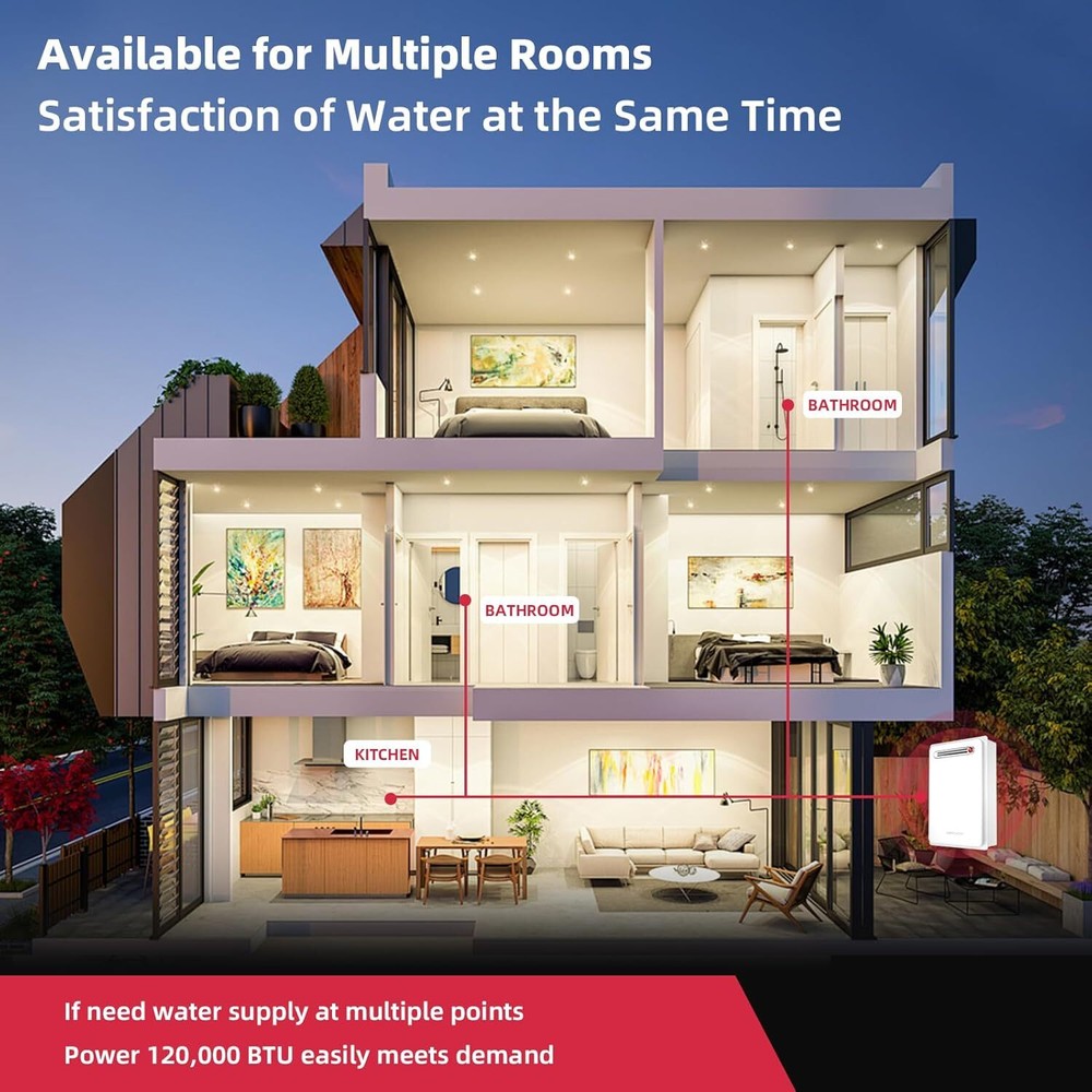 16L 5.1GPM 120000 BTU Natural Gas Tankless Water Heater Outdoor for Whole House