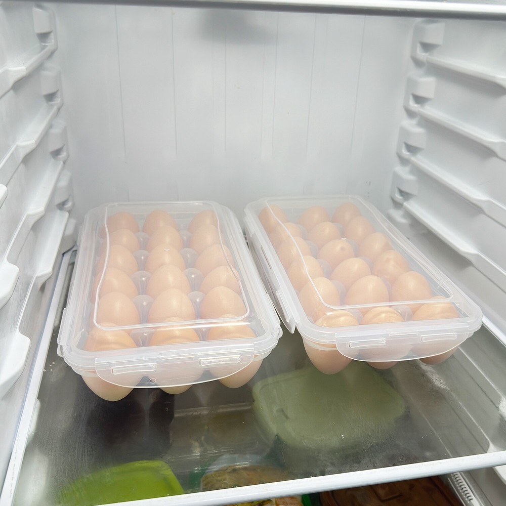 2x Plastic Egg Holder Stackable Egg Storage Box Egg Rack for Refrigerator Fridge