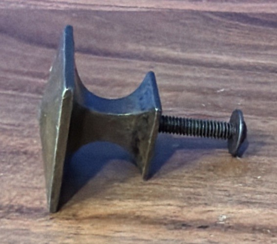 Antique/Vtg Solid Brass Mission Style Drawer Pull Square W Raised Bevel Pointed