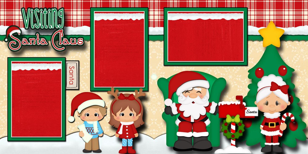 VISITING SANTA Christmas premade scrapbook pages printed layout Digiscrap A0281