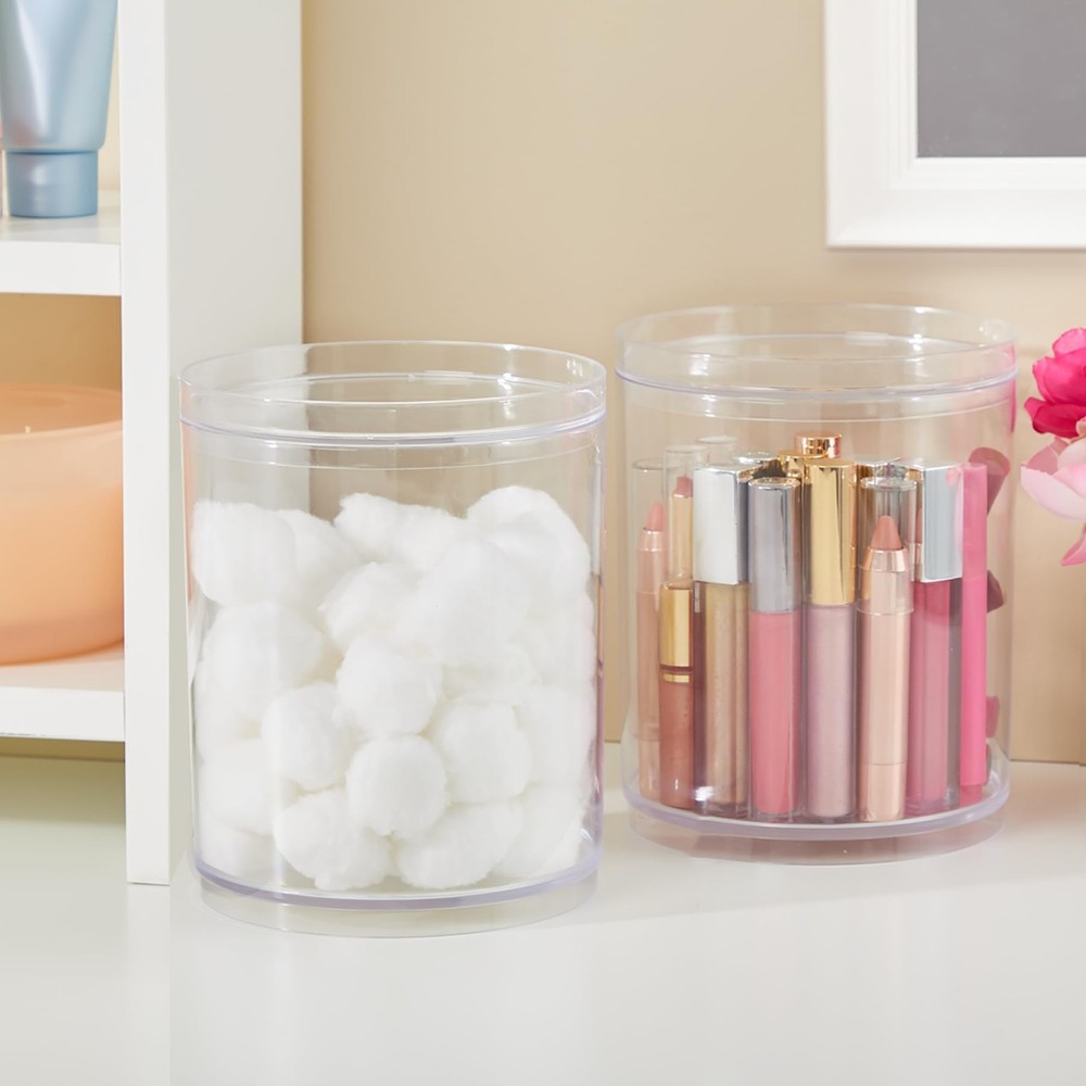 STORi Bella Tall Scrunchie Holder Stackable Clear Plastic Container Set of 2