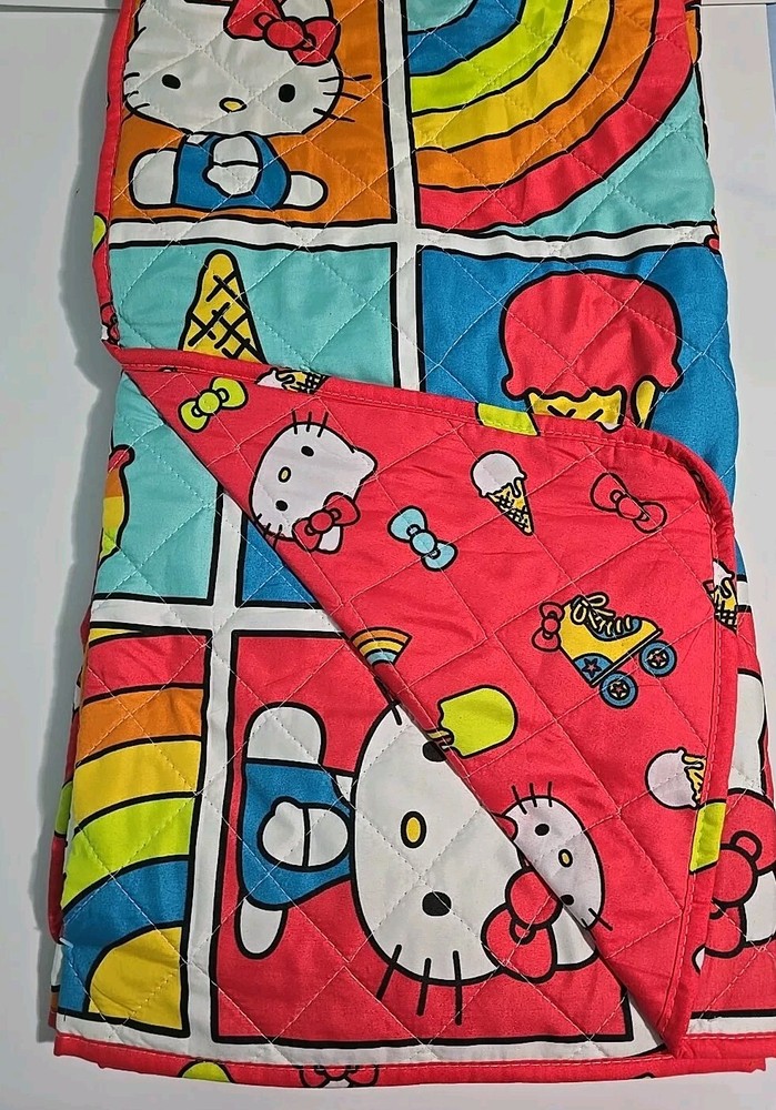 Hello Kitty Twin Quilted Blanket Multi Colored Ice Cream And Rainbows