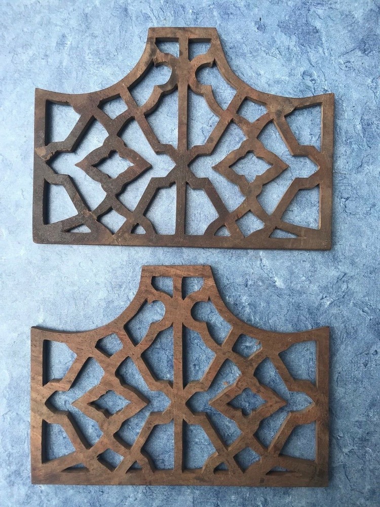 Pair of Hand-Cut Walnut Fretwork Pieces