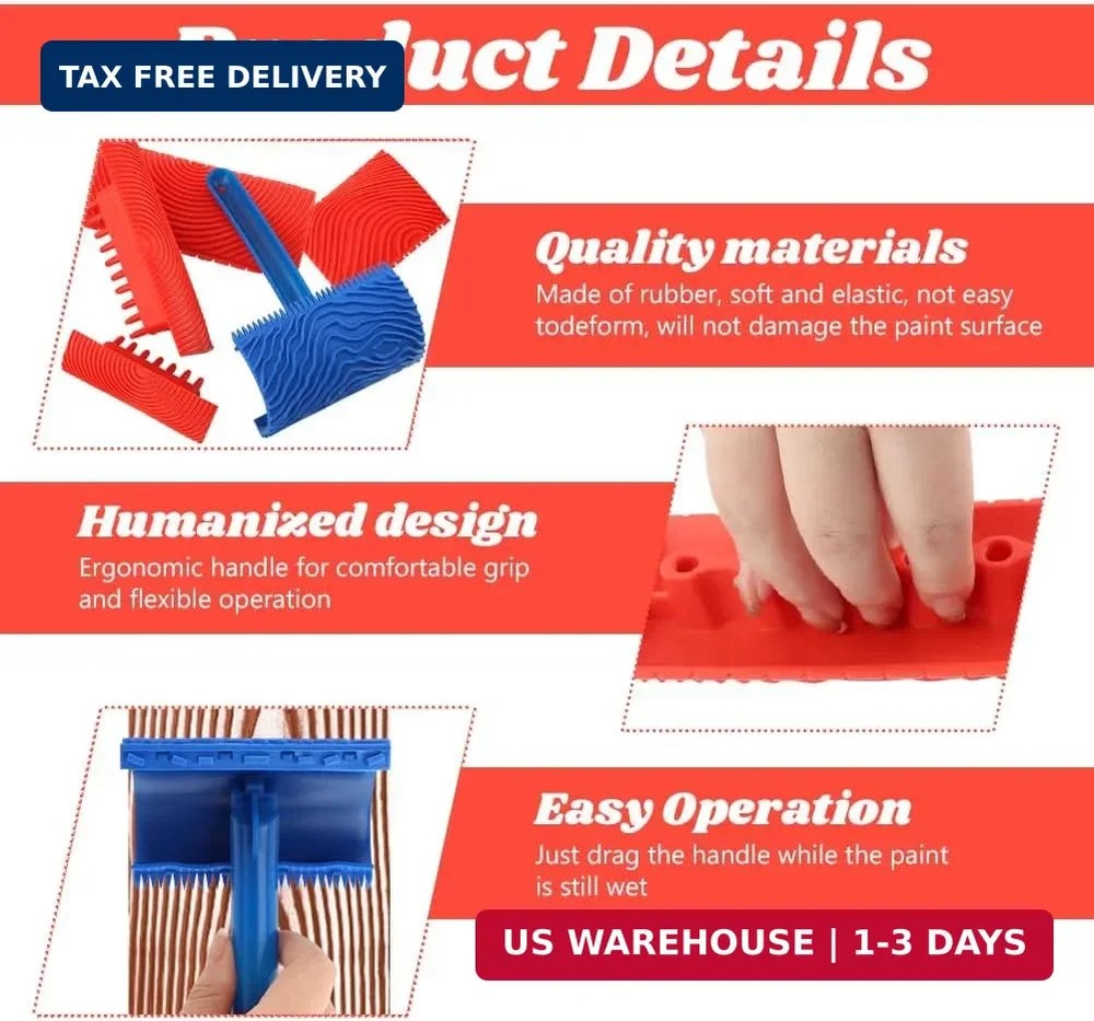 5 Pack Wood Grain Tool,Woodgraining Tool Kit,Texture Pattern with Handle Roller