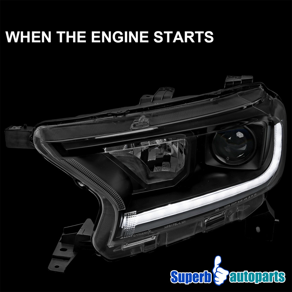 Fits 2019-2022 Ford Ranger Projector Headlight Sequential LED Switchback Black