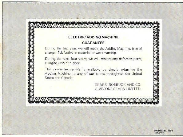 1971 Sears Adding Machine Instruction Manual Booklet