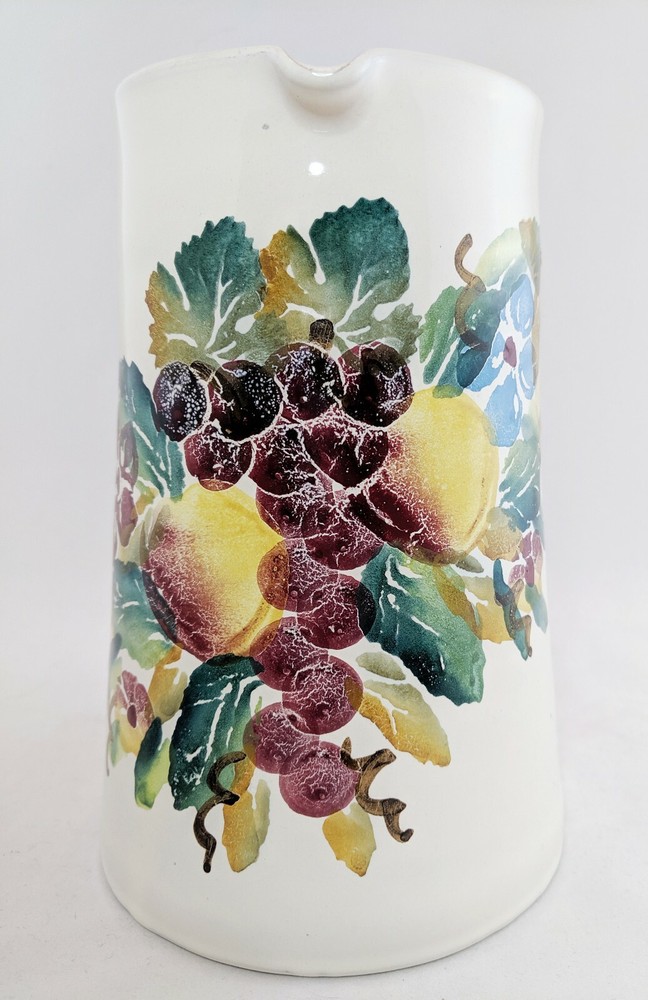 Pier 1 Earthenware Pitcher Pears Grapes Vine Italy Handpainted Rustic