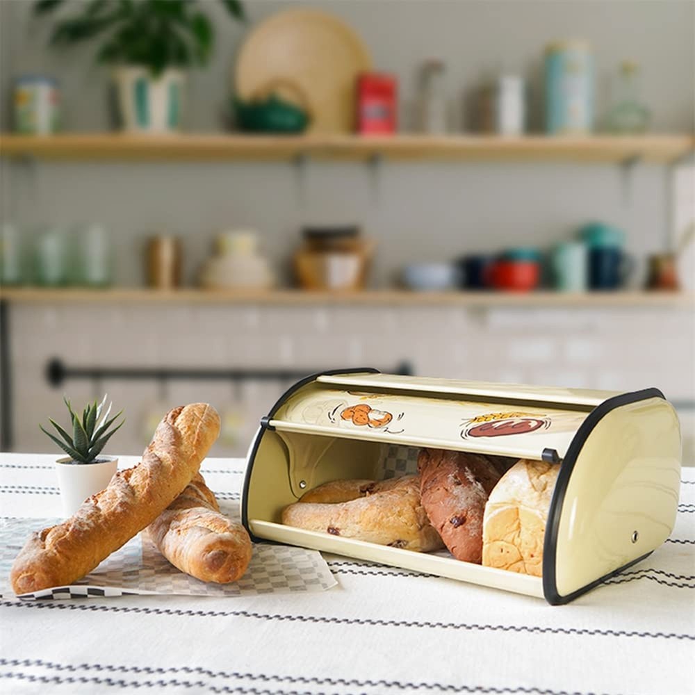 SOTECH Bread Box Metal Bread Storage Container Roll Top Bread Bin for Kitchen...