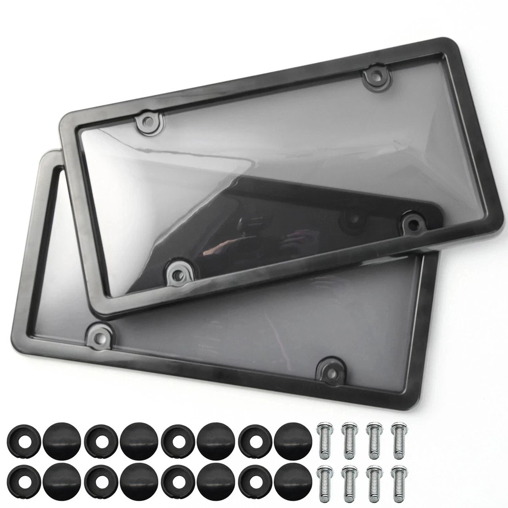 2X Unbreakable License Plate Covers+ Frames Auto Tag Shield Protector Front Rear