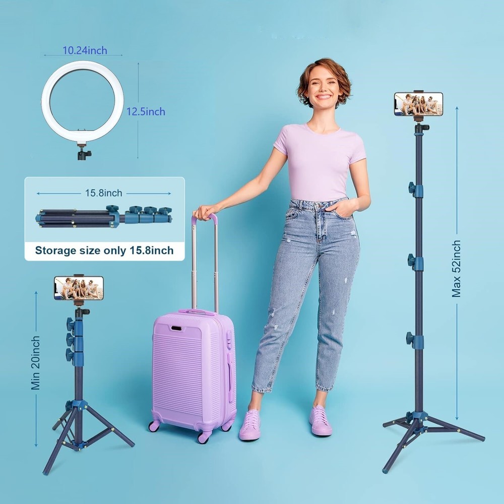 LINCO Pink/Blue T-Shape Backdrop Stand with 10" Ring Light Stand Lighting Kit