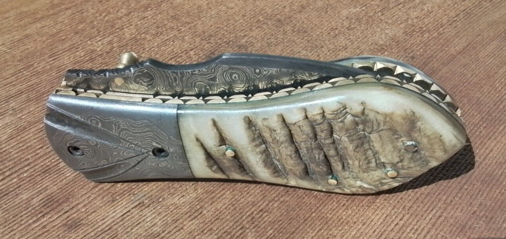 HAND FABRICATED RAM's HORN Custom Folding Knife