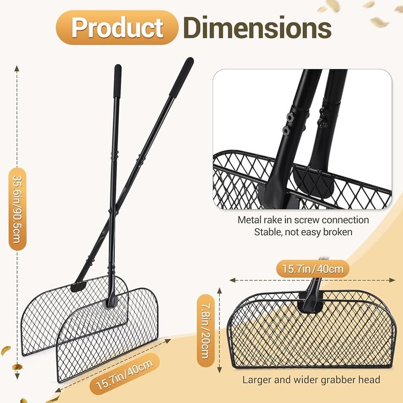 Long Handle Leaf Collector Rake Yard Tool Lightweight Durable Debris Grabber New