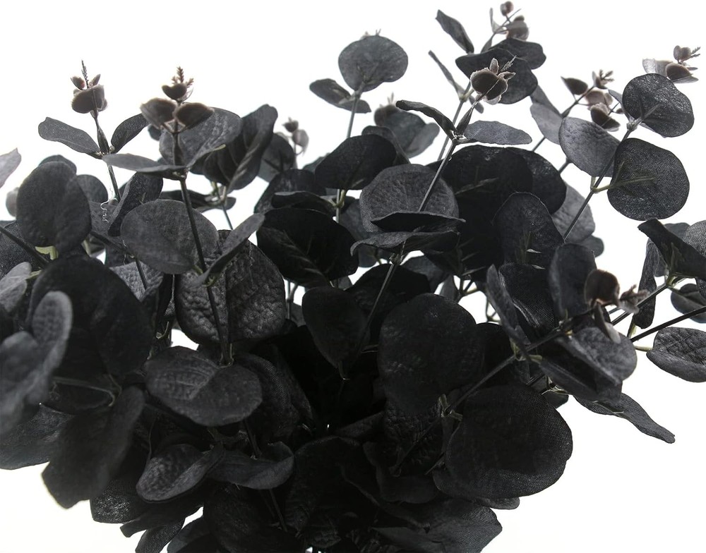 Hananona 6 Pcs Artificial Black Eucalyptus Stems, 14" Leaves