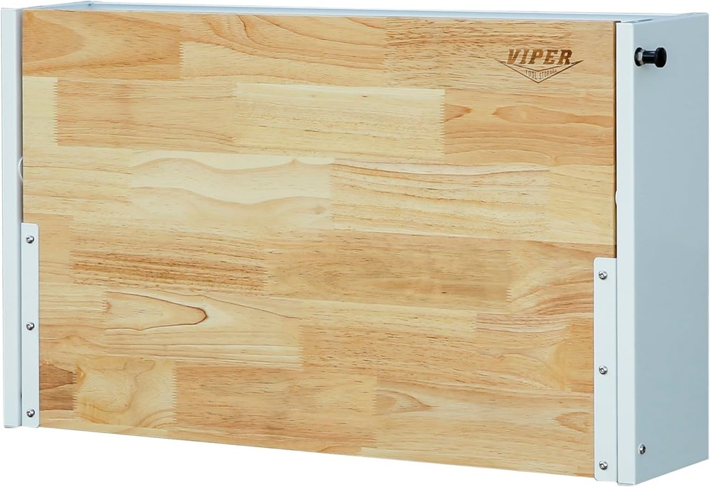 Viper Tool Storage 32-Inch Folding Worktable with Butcher Block Top, White