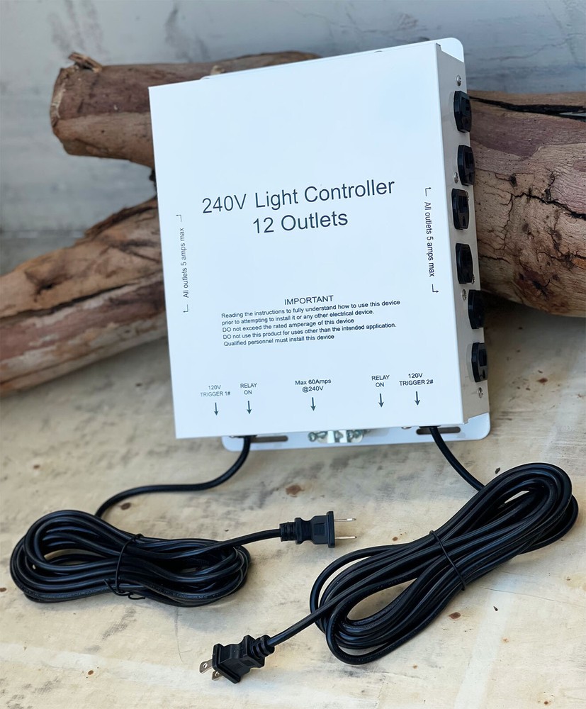 12 Outlet MLC MASTER LIGHT RELAY CONTROLLER 240V 60A Hydroponic W/2 TRIGGER CORD