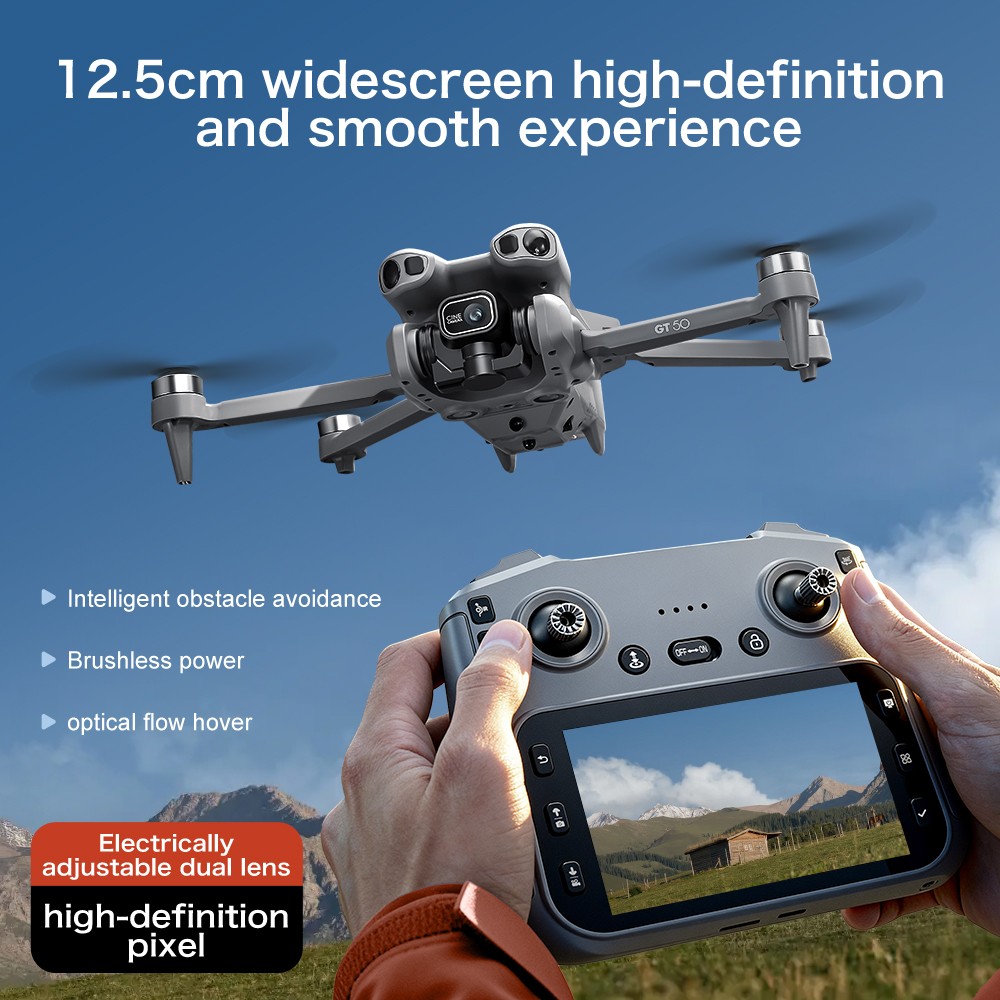 GT5 Drone with Dual Camera,Foldable,Large Screen Remote,2 Battery&Long Flight