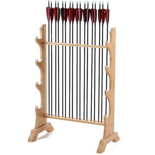 Bamboo Bow Stand & 12 Arrow Holder Wall Mount - Archery Rack Display Storage