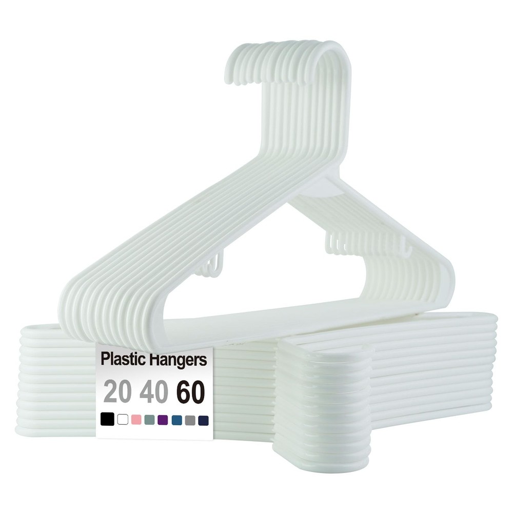Plastic Hangers Without Notches 20 Pack - Space Saving, Sturdy with Built-in ...