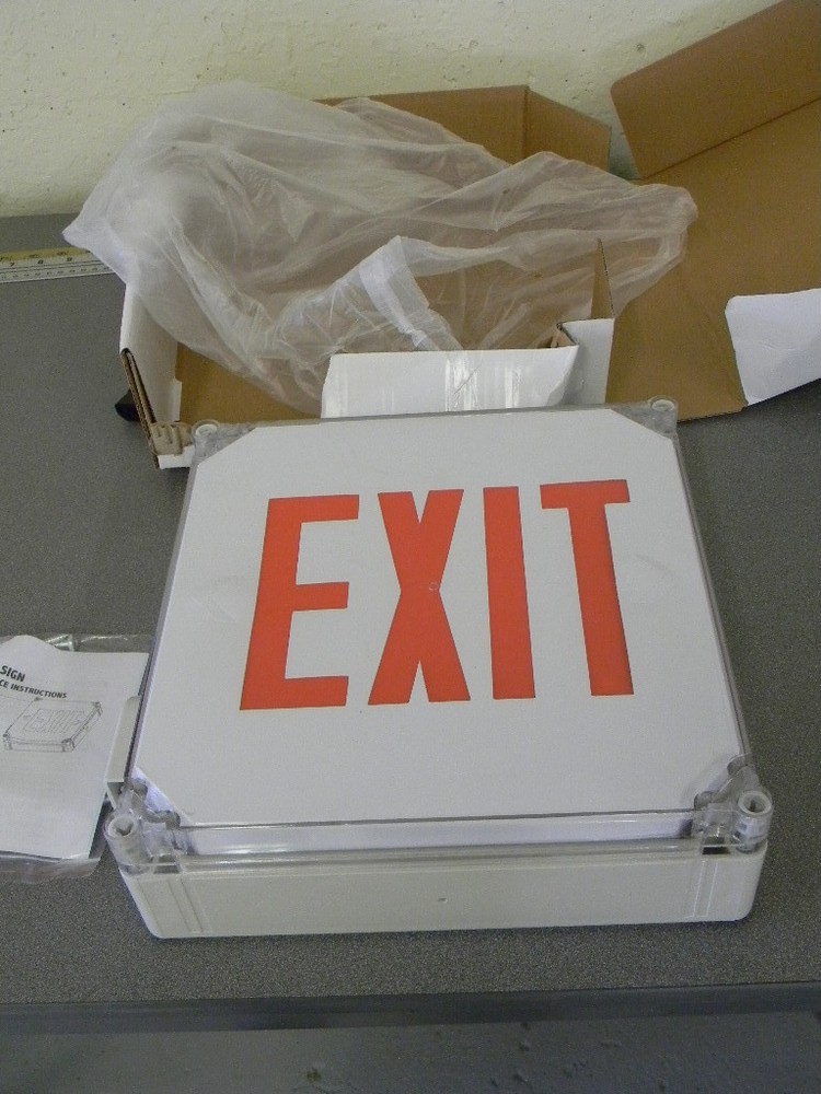 Exit Light Company Exit Sign, Wet Listed - Red LED - White Housing, Model WL-R