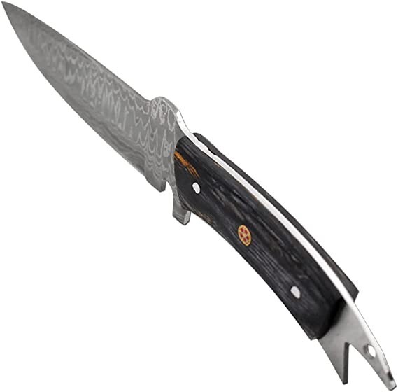 Damascus Steel Knife Razor Sharp Fixed Blade Rosewood with Sheath