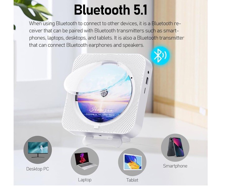 Bluetooth Portable Home CD Music Player W/ Remote Led Display Timer Speaker